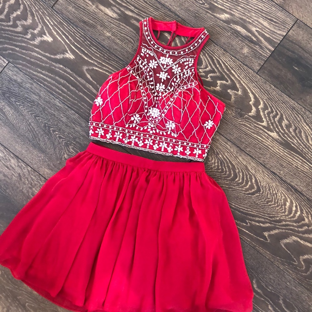 Red 2pc Formal Jeweled Halter Dress Size 7/8